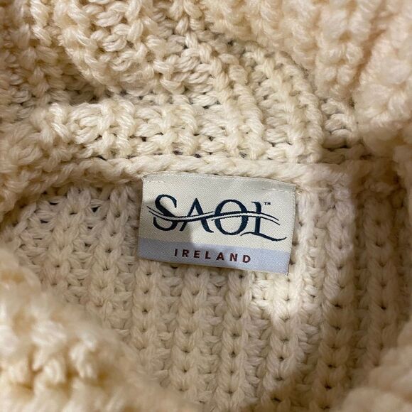 Saol Aran Cowl Neck Knit Poncho for Women, 100% Premium Quality Merino Wool Wrap - Picture 8 of 11